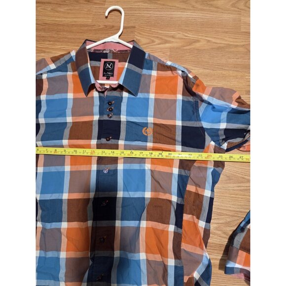 Au Noir Long Sleeves Shirt Size 7 Orange and Blue Squared Pre-Owned - Picture 7 of 8
